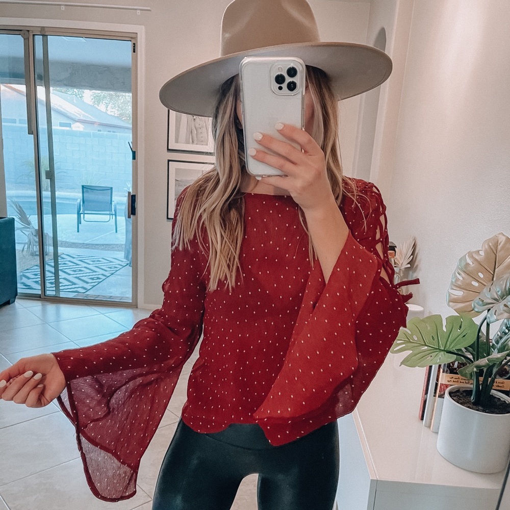 Polka Dot Bell Sleeve Blouse